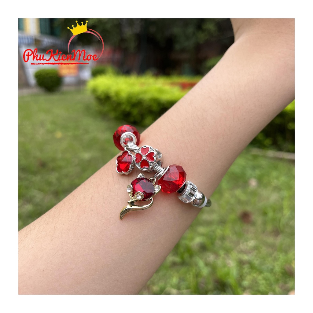 Vòng charm lắc tay 925 hình gumiho đỏ ngọc cầu may