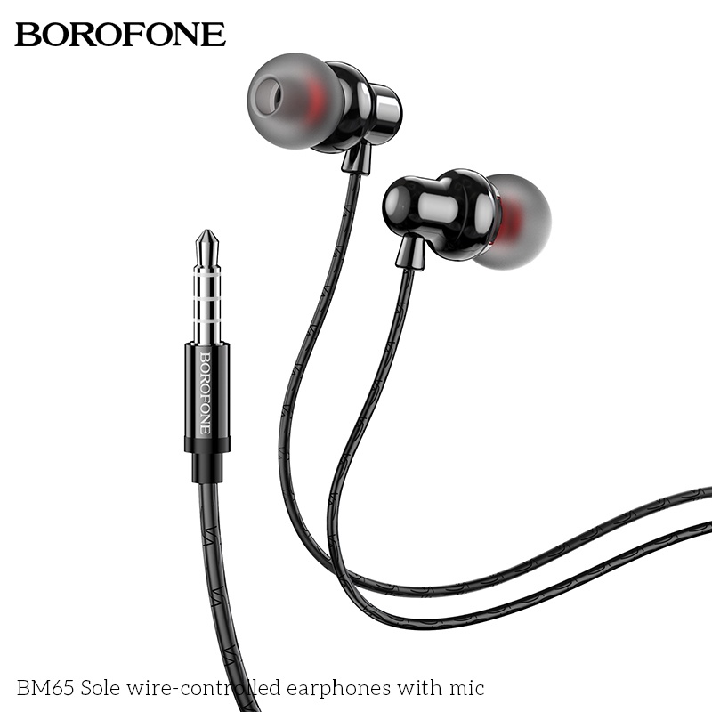 Tai nghe nhét tai BOROFONE BM65 chống ồn, nghe hay có mic đàm thoại, dây dài 1.2m - Chính hãng