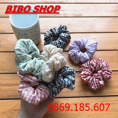 Cột Tóc Scrunchies Vải Caro Hoa Cúc Cho Nữ - Dây Buộc Tóc Nữ Vải Caro Hoa Cúc Thời Trang