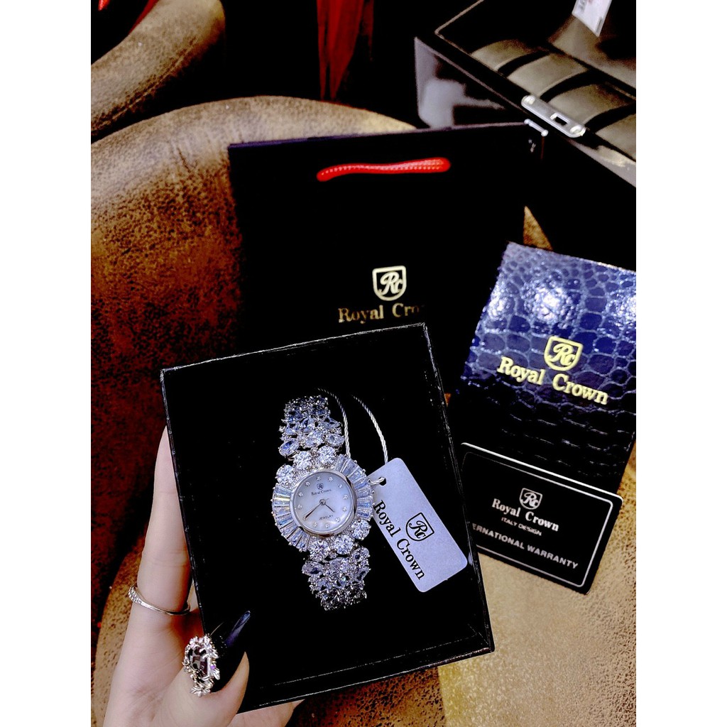 Đồng hồ đeo tay cao cấp, đồng hồ nữ chính hãng full box ROYAL CROWN đính kim cương nhân tạo Swaroski cực đỉnh, siêu sang