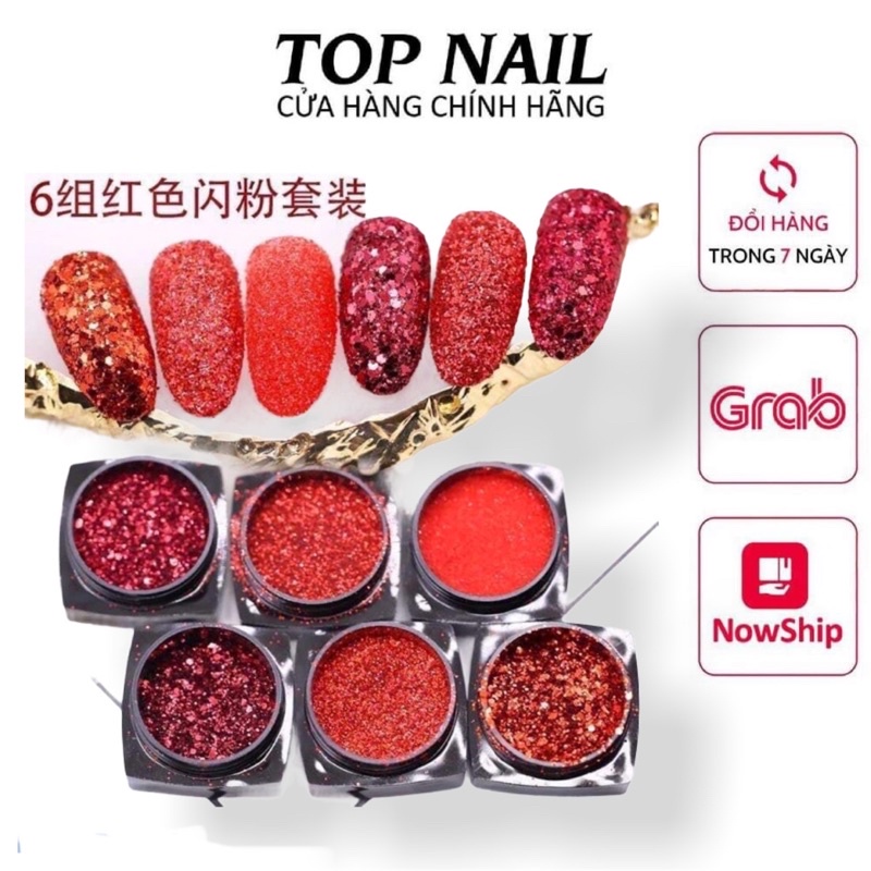 Set nhũ rắc 6 hũ trang trí móng màu đỏ