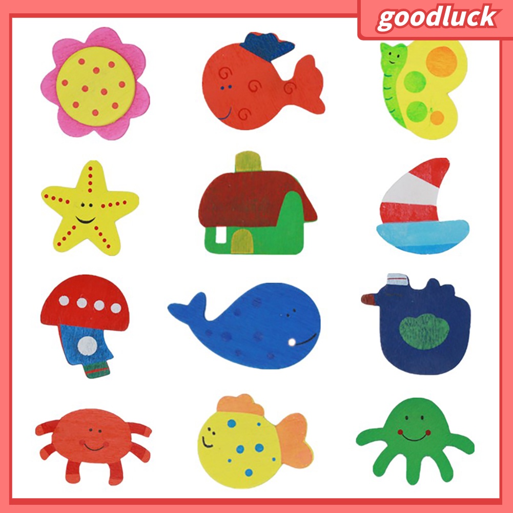 Bộ 12 miếng dán nam châm bằng gỗ hình hoạt hình mặt trời cá tính trang trí tủ lạnh cho bé