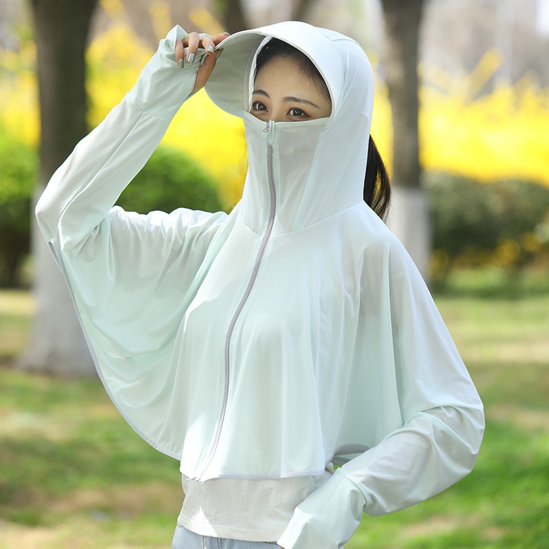 Áo Choàng Chống Nắng Có Mũ Trùm Đầu Chất Lụa Lạnh Thoáng Khí Thiết Kế Mới Thời Trang Mùa Hè Cho Nữ