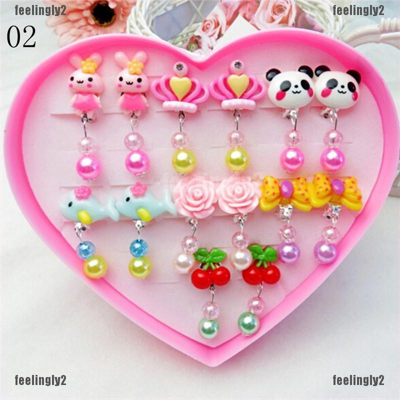 ❤Mặt Trời❤ Set 7 Bông Tai Nhựa Dáng Dài Thiết Kế Đáng Yêu Cho Bé Gái