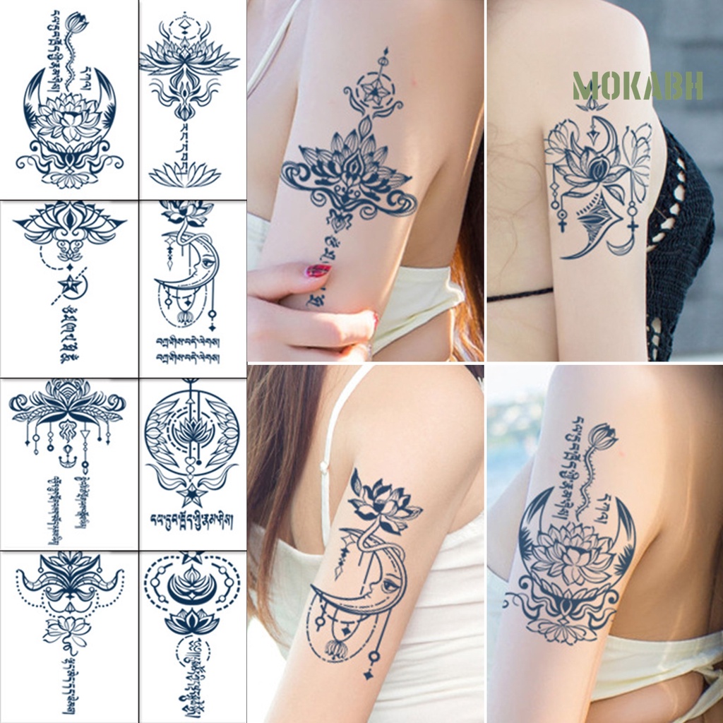 Hình Xăm Dán Tạm Thời Hình Hoa Sen Màu Đen Chống Thấm Nước Lâu Trôi