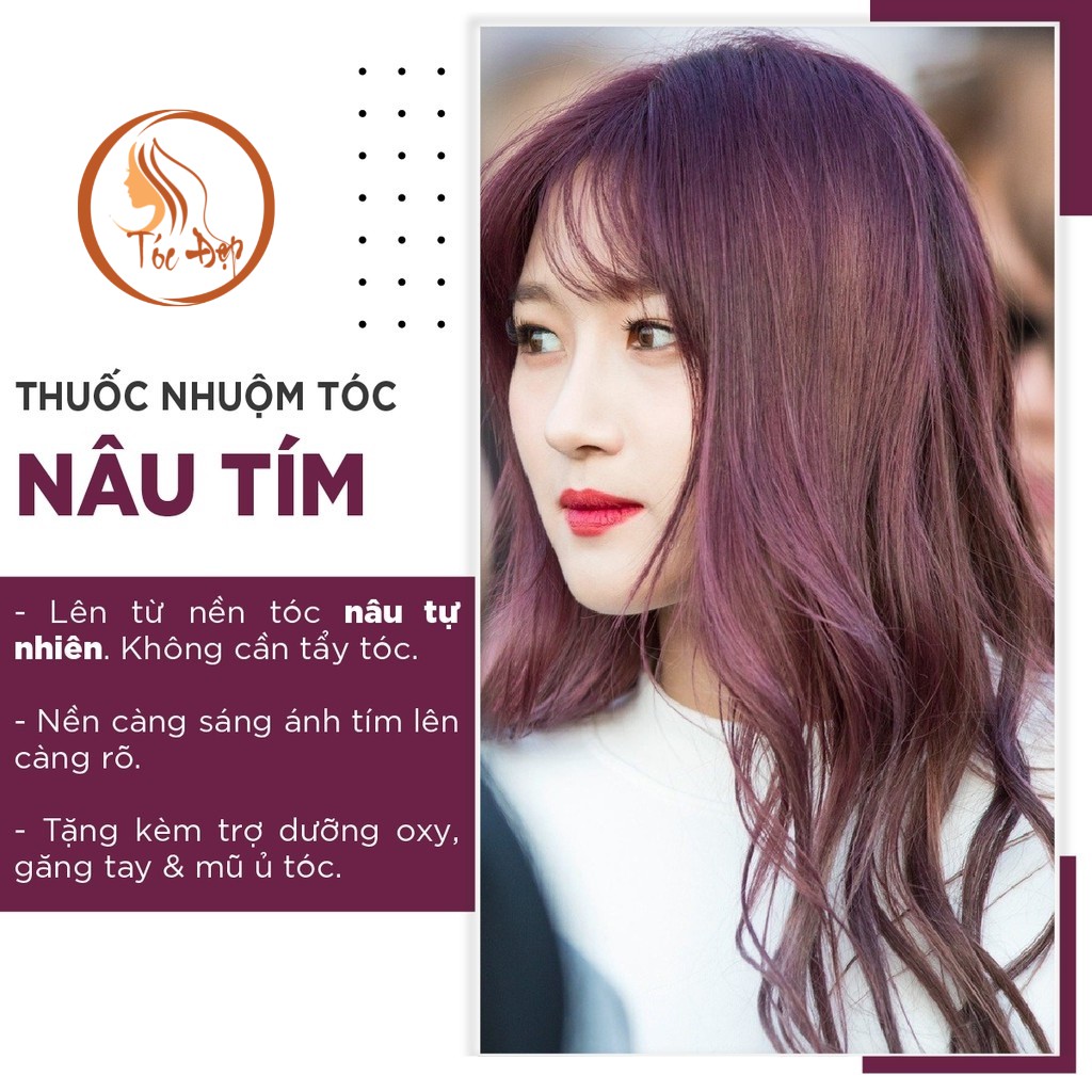 NHUỘM TÓC MÀU NÂU TÍM - LÊN TỪ NỀN TÓC NÂU (KHÔNG CẦN TẨY TÓC)