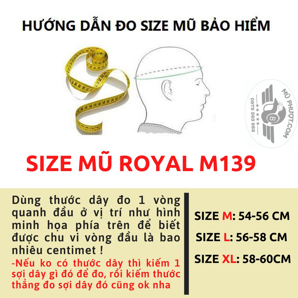 Mũ bảo hiểm Royal M139 kính âm, tháo lót rời, đủ size, đủ màu, video mũ thực tế