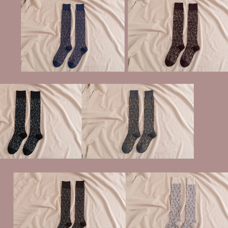 Đôi Vớ Cotton Dài Qua Gối In Họa Tiết Hoa Nhỏ Phong Cách Harajuku Nhật Bản Dành Cho Nữ