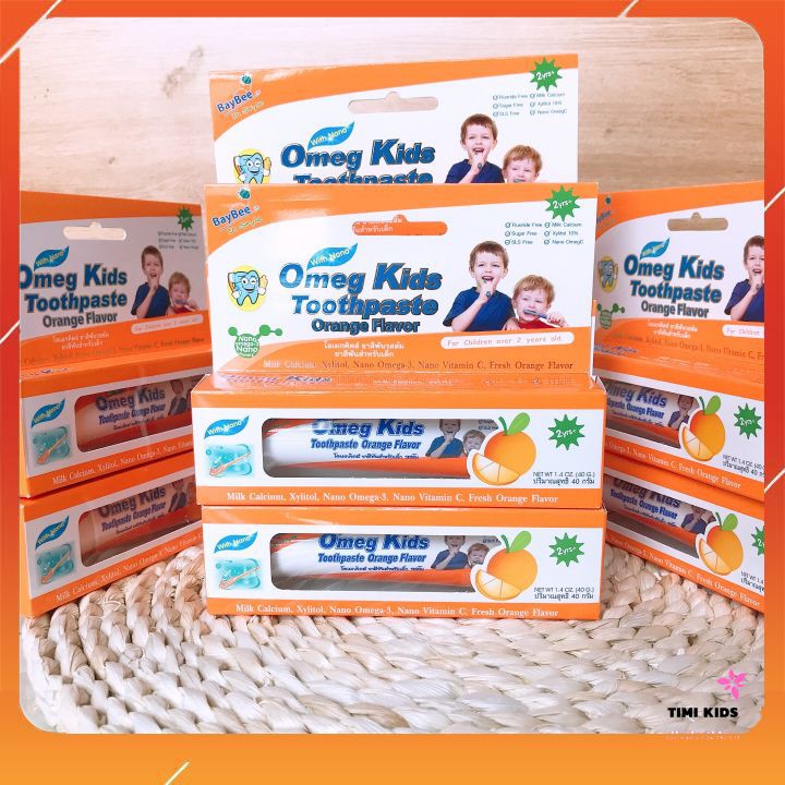 Kem đánh răng Baybee Omega Kids Vị dâu và Vị cam cho bé từ 2 tuổi