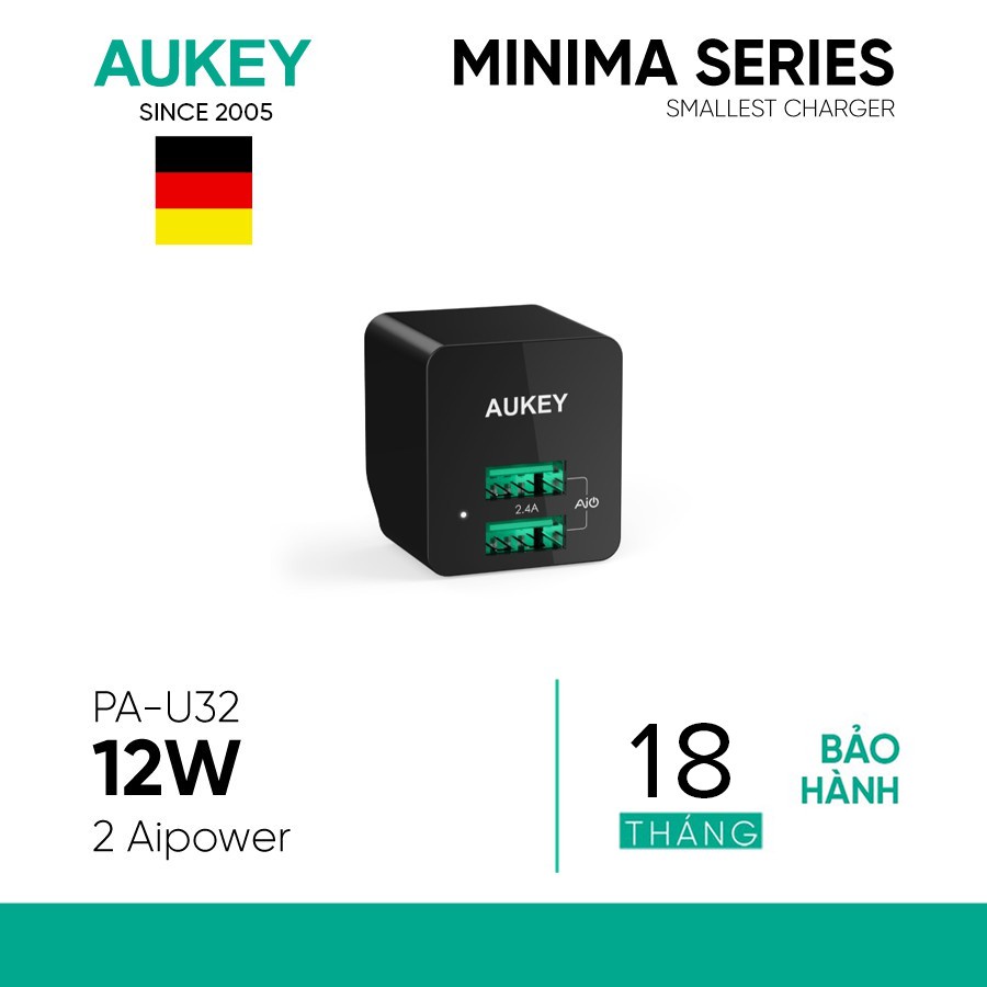 Hàng Hot Giao Hàng Sau Giãn Cách | Sạc USB Aukey PA-U32 Đầu Ra 2.4A Công Nghệ AiPower Thông minh - Hàng Chính Hãng