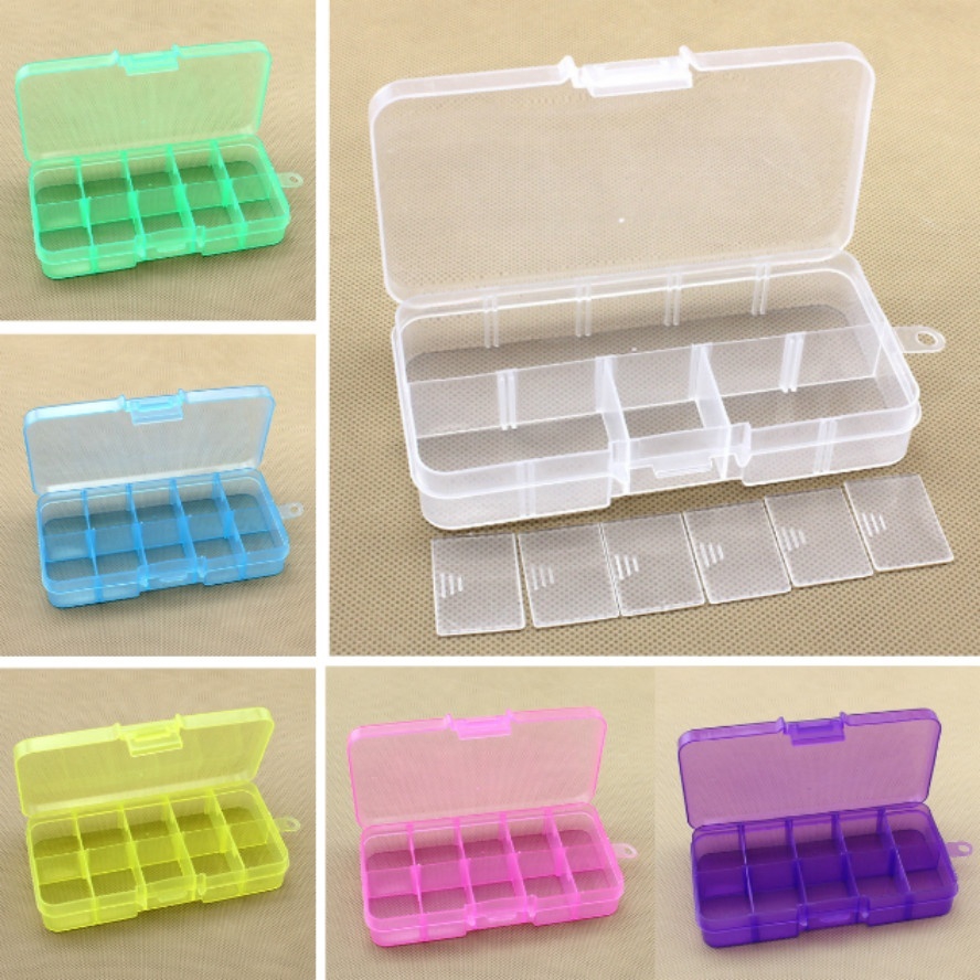 Hộp Nhựa Trong Suốt 10 Ngăn Đựng Trang Sức Tiện Dụng