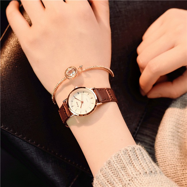 ( TẶNG VÒNG TAY XINH) đồng hồ Nữ KASIQUI dây da màu nâu trẻ trung phù hợp với mọi độ tuổi | BigBuy360 - bigbuy360.vn