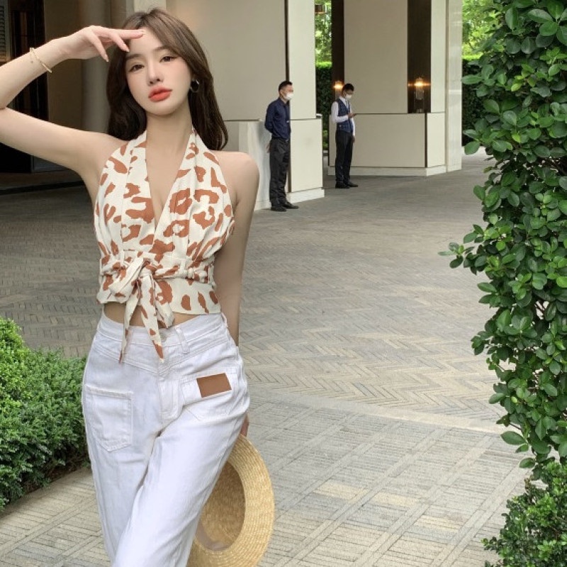 Áo Yếm Không Tay In Họa Tiết Da Báo Thời Trang Dành Cho Nữ