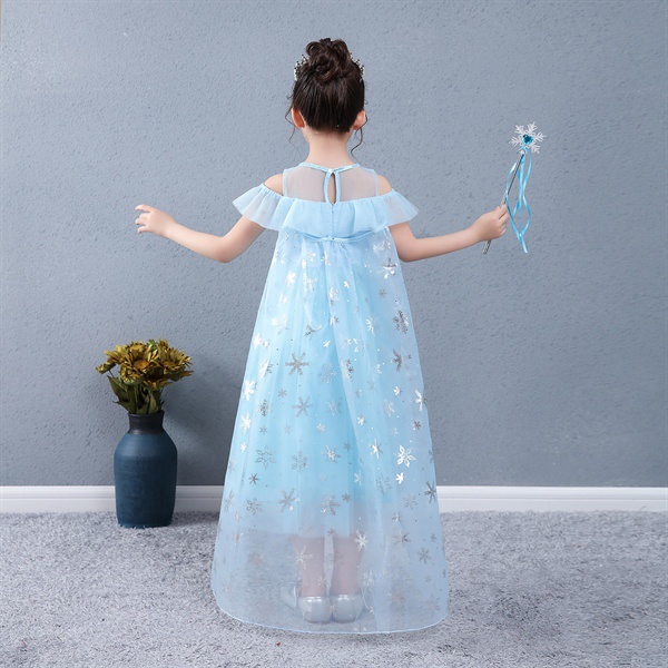 Đầm elsa đính kim sa tay ngắn màu xanh, màu hồng kèm tà tháo rời