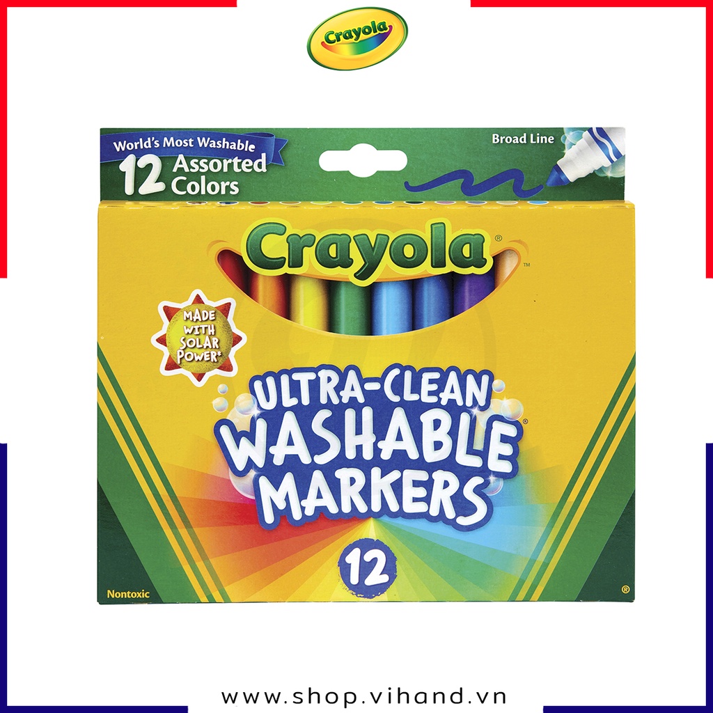 Bộ 12 bút đánh dấu đầu tròn có thể rửa được Crayola Ultra-Clean Washable Markers