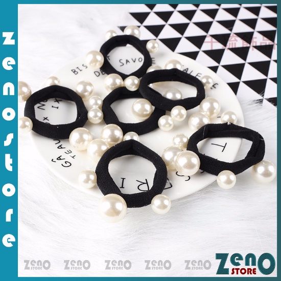 Set 5 dây buộc tóc màu đen đính hạt sang chảnh, chun buộc tóc đàn hồi không đau PT24