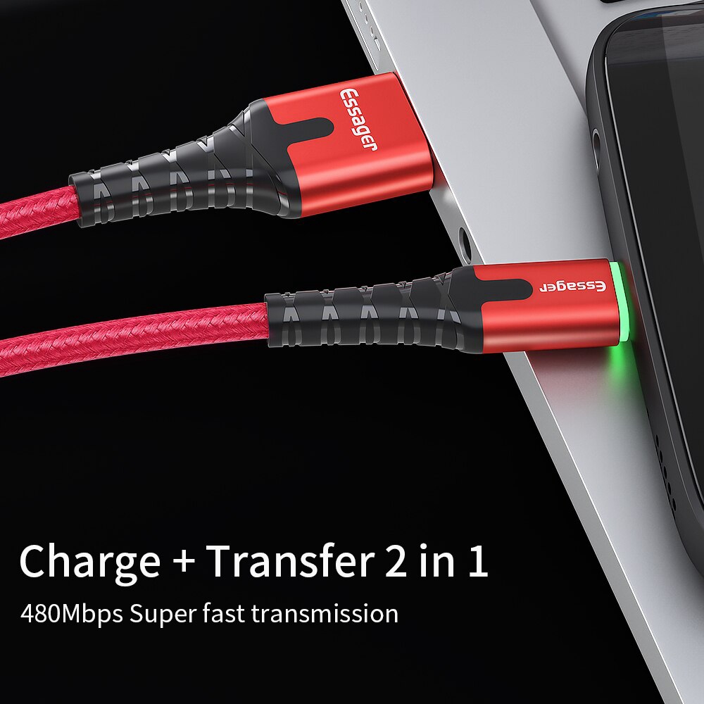 Cáp sạc nhanh Essager Micro USB có đèn LED cho điện thoại Android Samsung Xiaomi Oppo