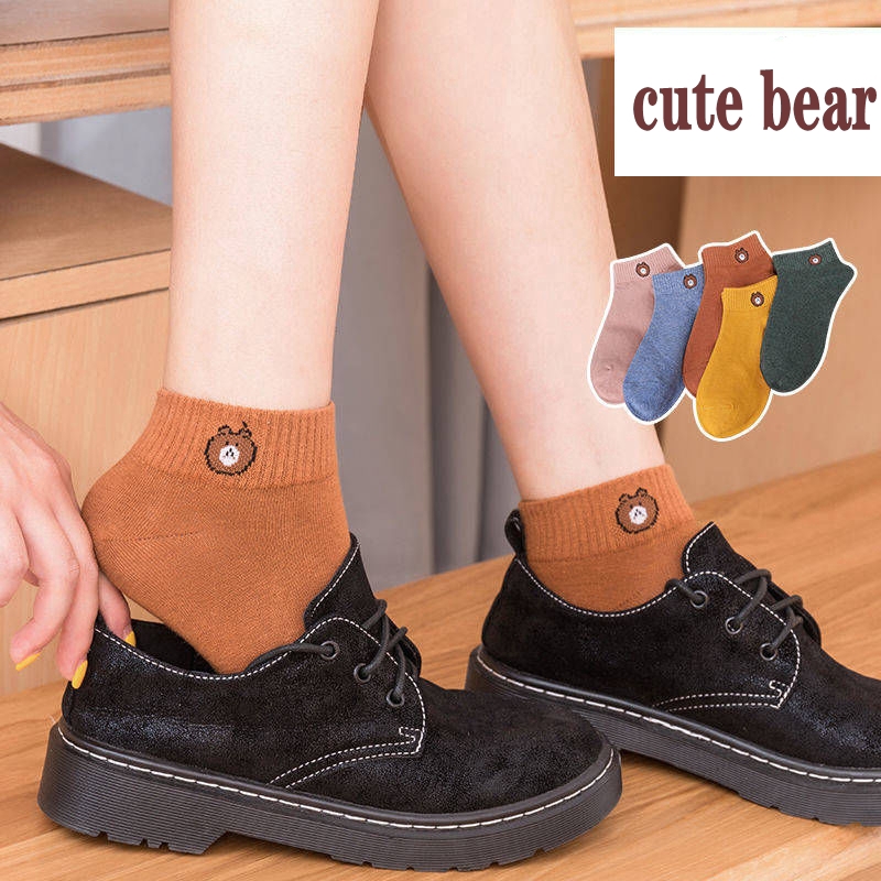 Embroidery Cartoon Socks,Little Bear Boat Socks, Woman Invisible Short Ventilation Socks