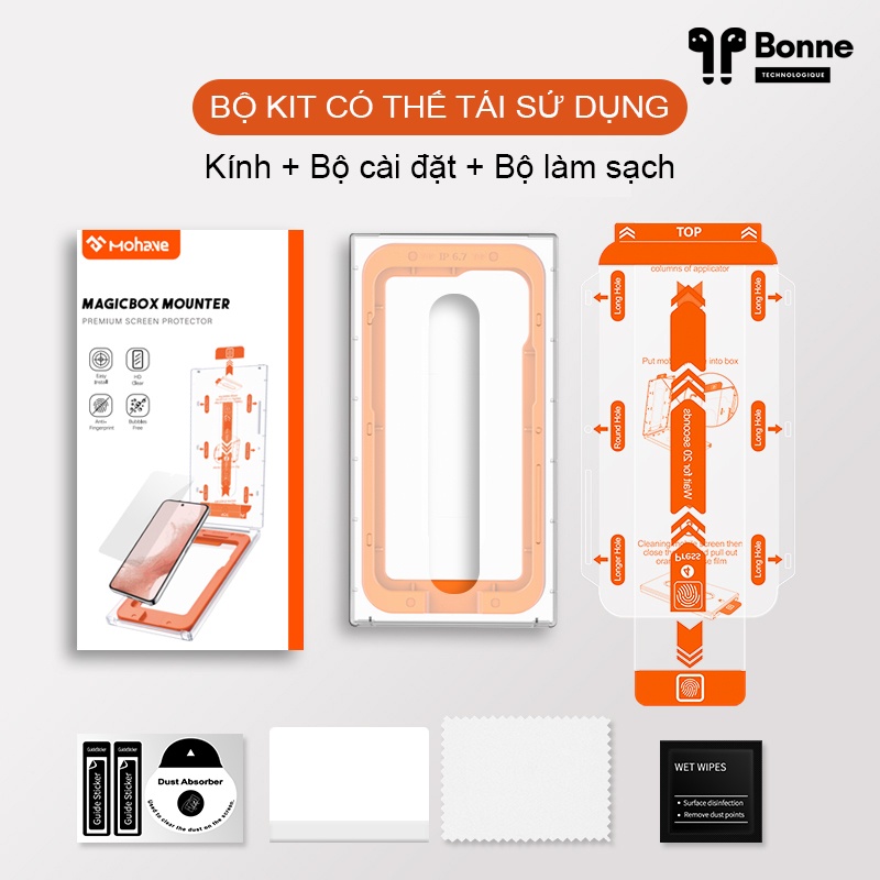 Kính Cường Lực tự dán MAGICBOX Mohave chính hãng siêu cao cấp, Cường lực Magic Box có lưới bảo vệ loa cho iphone