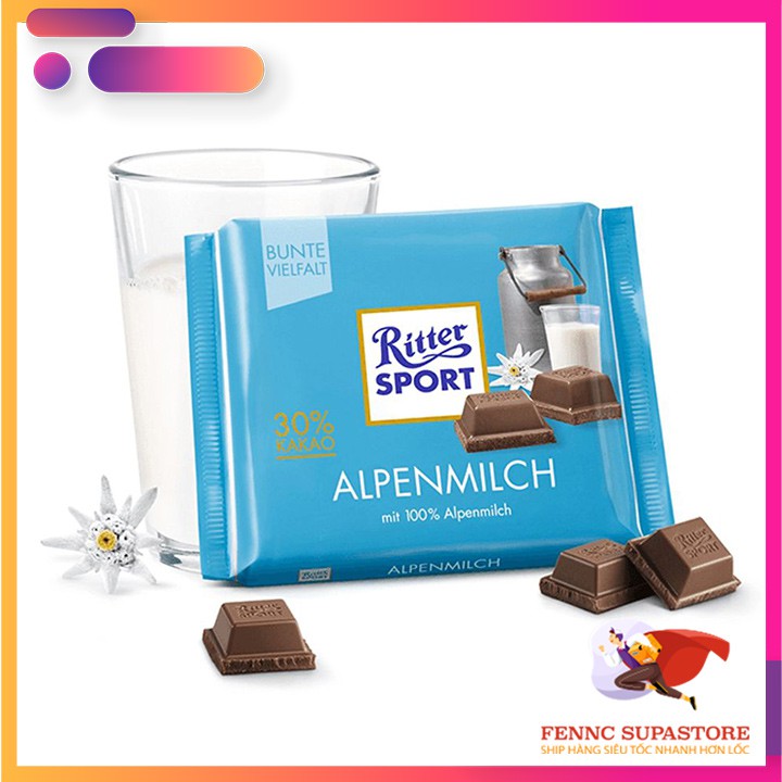 Socola Ritter Sport Sữa 💓FREESHIP💓 Ritter Sport Alpenmilch 100G