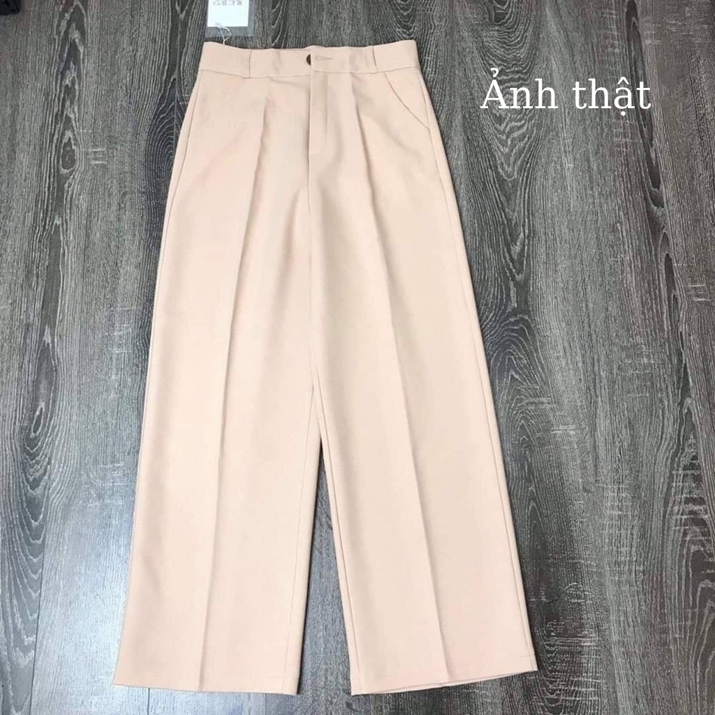 Quần Tây Nữ, Quần Tây Nữ Lưng Cao Ống Rộng Khóa Trước Phong Cách Công Sở Hàn Quốc [Ảnh Thật].