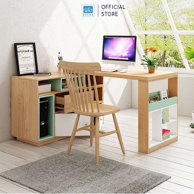 [Giao lắp tại TP.HCM] Bàn Làm Việc Văn Phòng, Bàn Học Máy Tính Tại Nhà, Có Kệ Và Tủ Sách Gỗ Phong Cách Bắc Âu SIB BLV07
