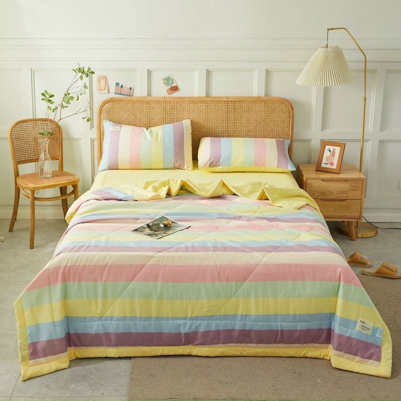 Bộ chăn ga gối Cotton Tici chăn chần bông mùa hè full bảng màu kẻ caro MÂY BEDDING đủ kích thước nệm