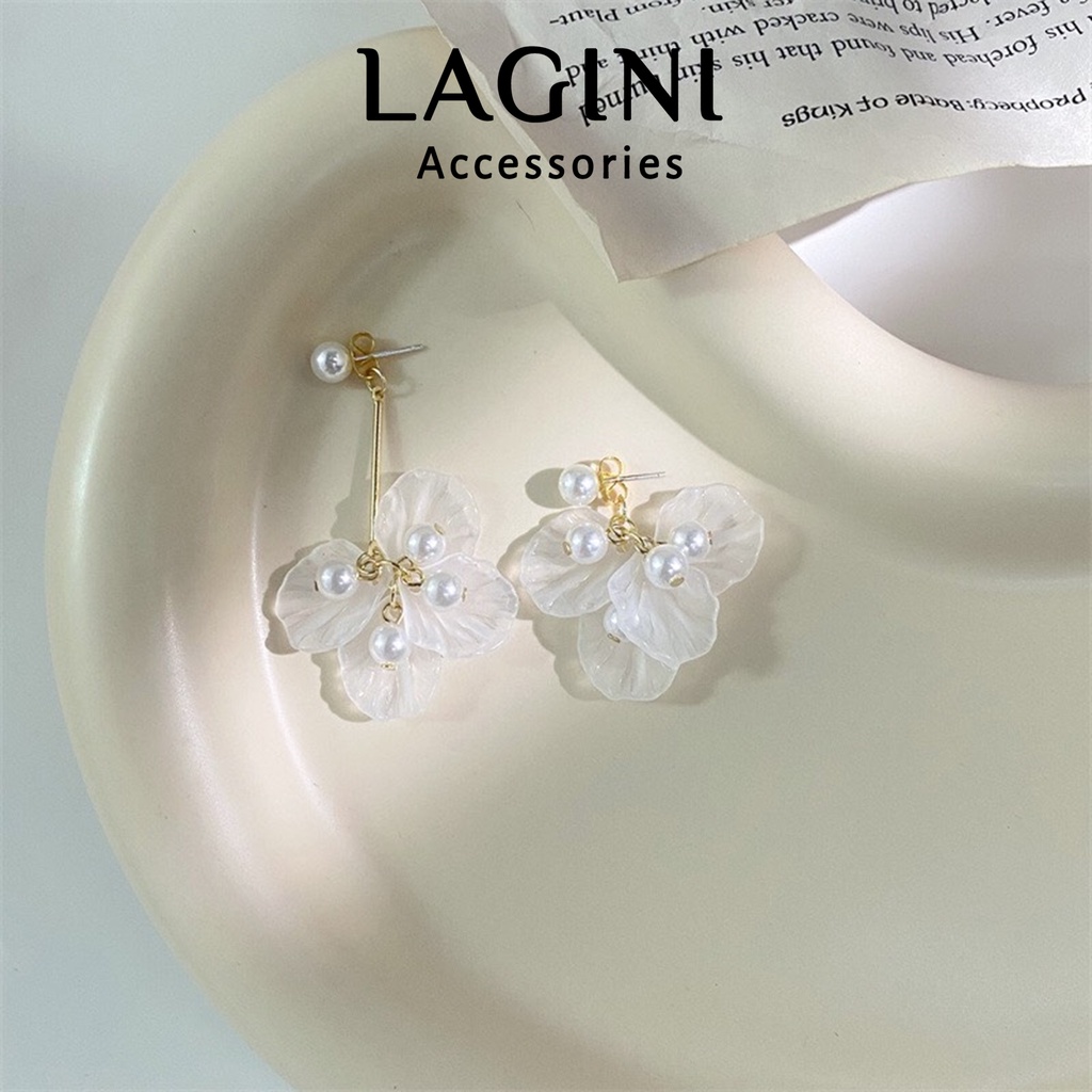 Bông tai khuyên tai bạc 925 đính hoa acrylic trắng Hàn Quốc nữ tính