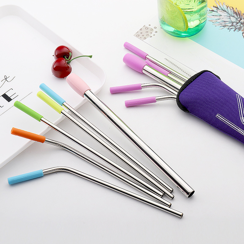 Set ống hút silicone bằng thép không gỉ tái sử dụng kèm cọ chùi rửa