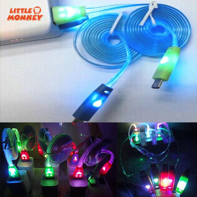 1m flowing luminous light micro usb usb 2.0 charger cables for android