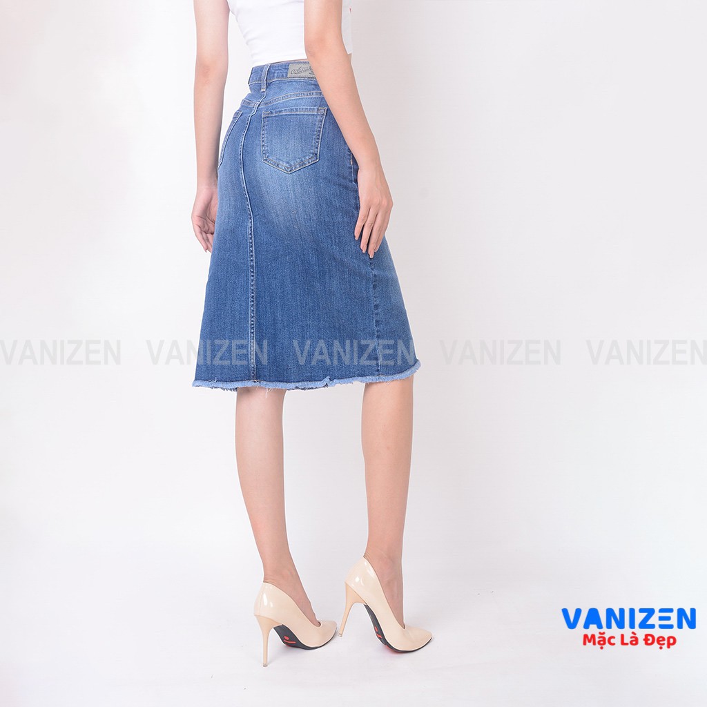 Chân váy jean nữ đẹp lưng cao dáng dài xước nhẹ hàng hiệu cao cấp mã 469 VANIZEN | BigBuy360 - bigbuy360.vn