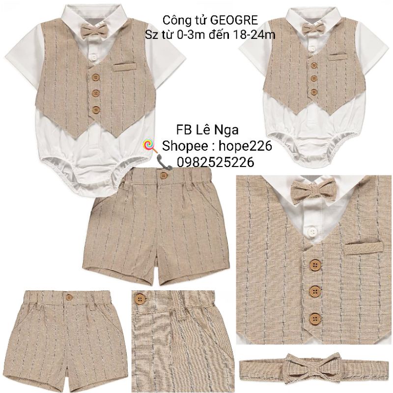 [FORM NHỎ] Công tử GEOGRE_UK chính hãng từ sz 0-3m đến 18-24m (Lưu ý gile là tấm trang trí may liền phía trước sơ mi)
