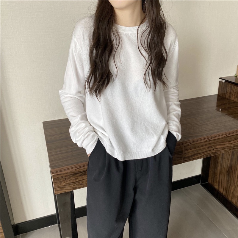 Áo len dệt kim dài tay basic nhiều màu