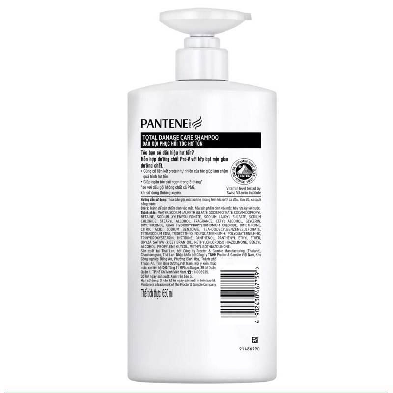 (MỚI) BỘ DẦU GỘI PANTENE PHỤC HỒI HƯ TỔN 650ML & KEM XẢ 150ML