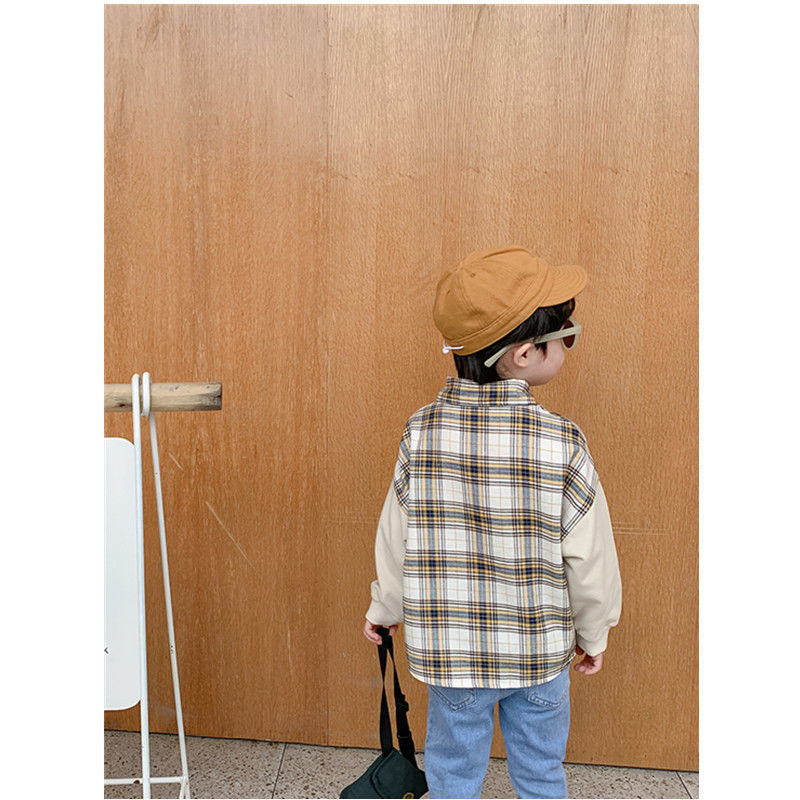 Áo sơ mi dài tay họa tiết caro phong cách Hàn Quốc thời trang mùa thu cho bé trai