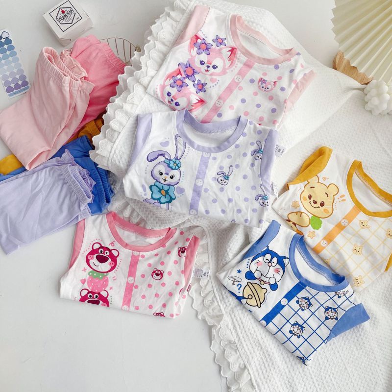 Bộ Đồ Ngủ Tay Dài Vải Cotton Họa Tiết Hoạt Hình Dễ Thương Cho Bé