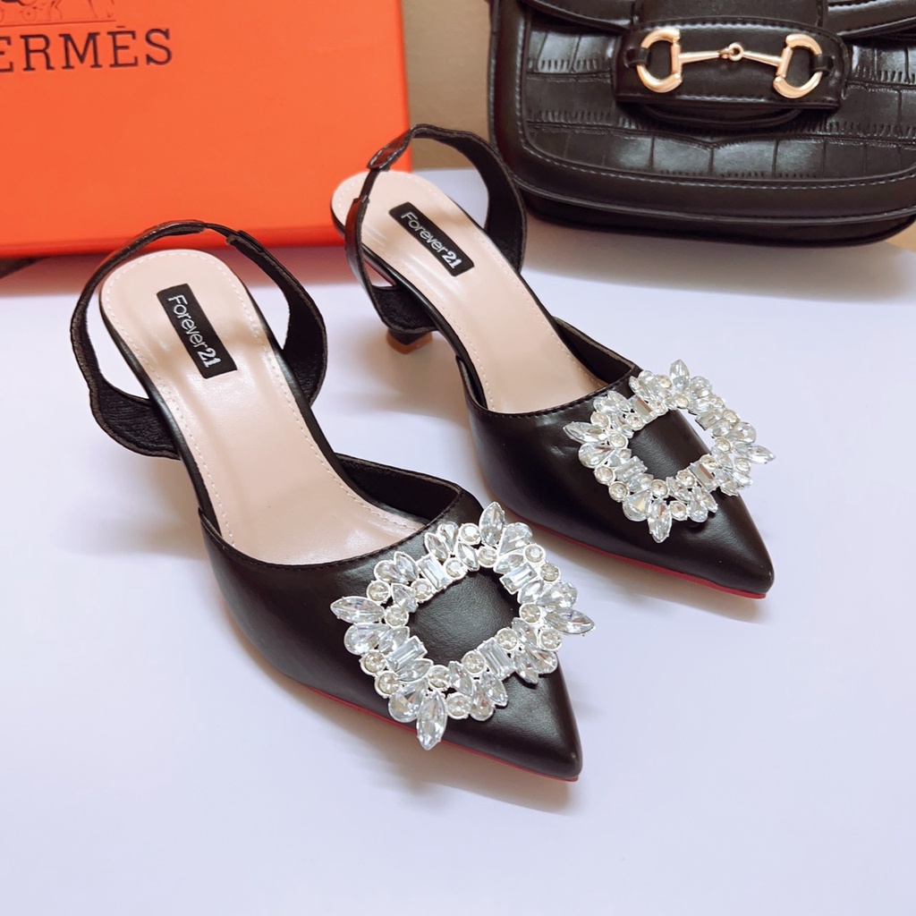 [FREE SHIP ĐƠN 50K]  GIÀY SANDAL NỮ CAO GÓT BÍT MŨI ĐÁ VUÔNG TRẮNG GÓT NHỌN 5P- GIÀY CÔNG SỞ CÓ SẴN