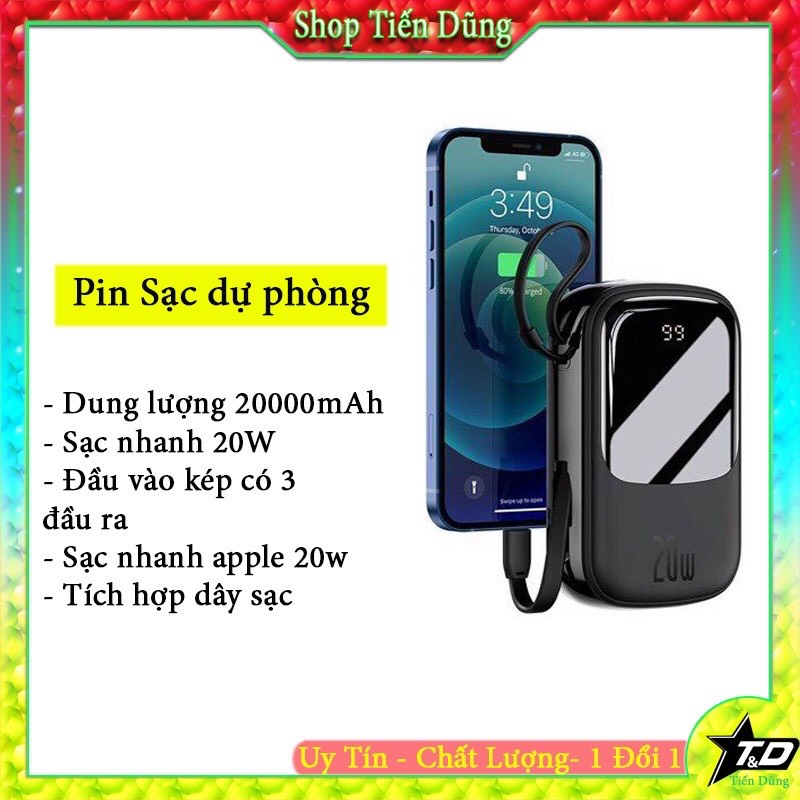Pin Sạc Dự Phòng Baseus 20000mah PD Sạc Nhanh Tích Hợp Dây Sạc Màn Hình LED Tiện Mang Theo