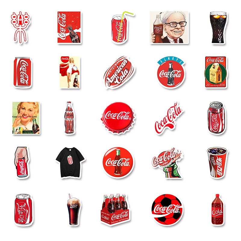 Bộ 50 miếng dán chống thấm nước hình nước ngọt Coca Cola độc đáo sáng tạo