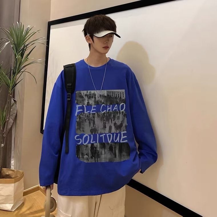 Áo Thun Tay Dài Dáng Rộng In Chữ Phong Cách Hàn Quốc Thời Trang Cho Nam Size M-5XL