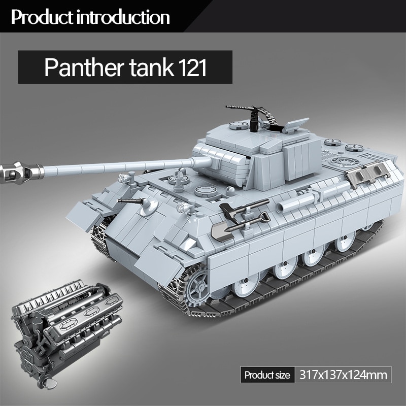 Mẫu lắp ráp Mô hinh Quan Guan 100064 xe tăng  Military Panther Tank 121 Technic City WW2 Tank Soldier Weapon Army