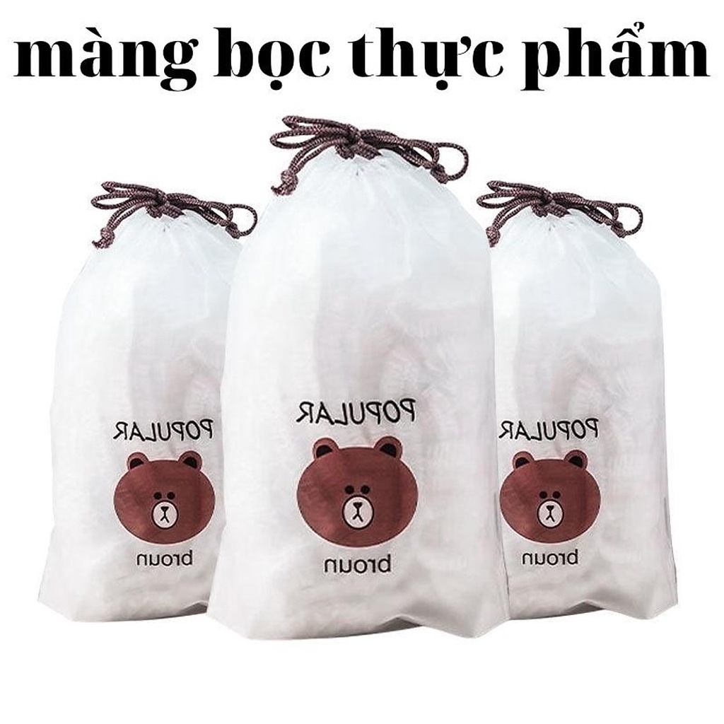 màng bọc thực phẩm set 100 chiếc co giãn siêu dai có chun hình túi gấu - chính hãng miDoctor