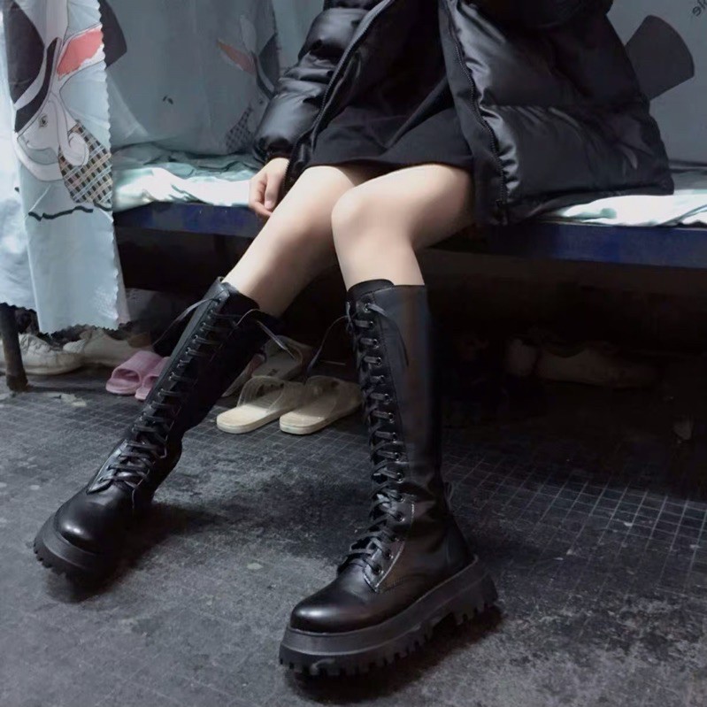 (SẴN 39) Bốt đùi chiến binh 38cm độn đế 6cm da PU có khoá dây dẹt cá tính siêu hot giới trẻ Việt - 2 ảnh thật cuối | BigBuy360 - bigbuy360.vn