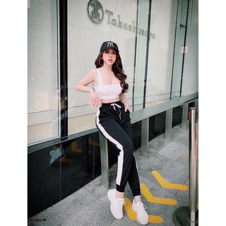 set quần thể thao áo 2 dây bản to dạng croptop cá tính