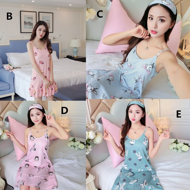 winners Summer Women Sleeveless Cartoon Print Sleep Dress Milk Silk Nightwear | BigBuy360 - bigbuy360.vn