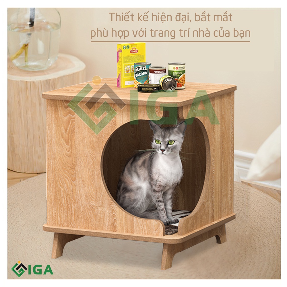Nhà chuồng gỗ tivi cho mèo chó nhiều mẫu cửa hiện đại thông minh IGA