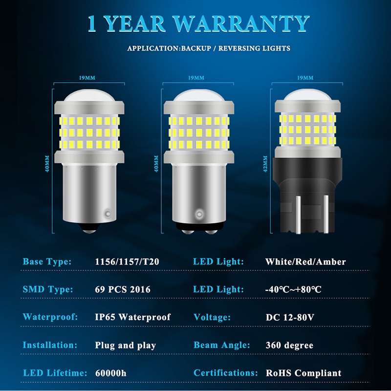 1 Đèn Phanh Xe Hơi 1156 BA15S P21W 1157 P21 / 5W BAY15D BAU15S PY21W W21 / 5W 7440 W21W 2016 69SMD