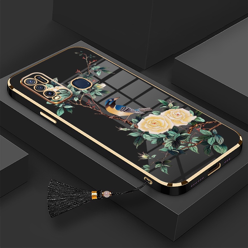 Ốp Điện Thoại Silicon Mềm Mạ Điện Họa Tiết Hoa Và Chim Có Dây Đeo Cho vivo y50 y30