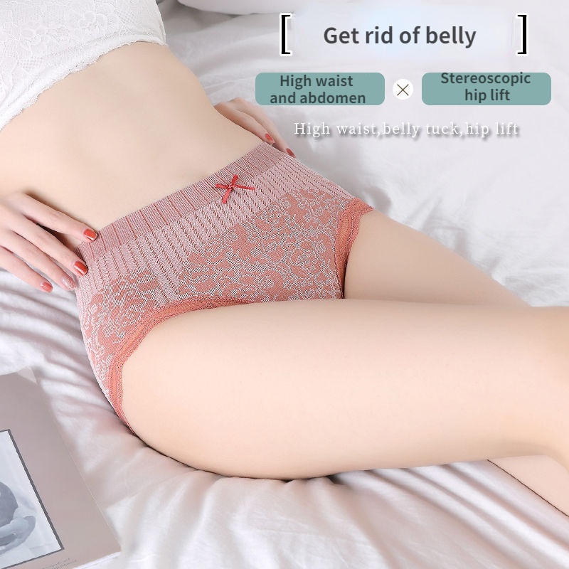 Quần Lót cotton Phối Ren Không Đường May Kháng Khuẩn Lưng Cao Thời Trang Nữ