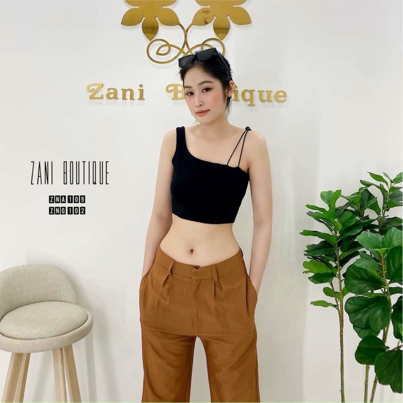 Áo croptop nữ basic đen phối dây vai kiểu độc đáo SC24